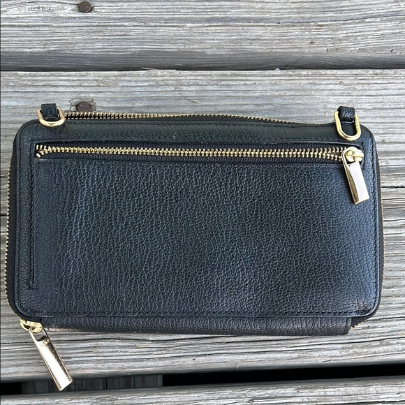 Tumi Black and Gold Pebbled Leather Wristlet